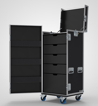 5 Drawer Universal Production Flight Case with Front & Top Hinged Lids